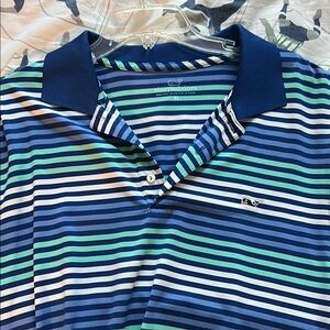 Vineyard Vines Striped Polo in Navy, Aqua & White